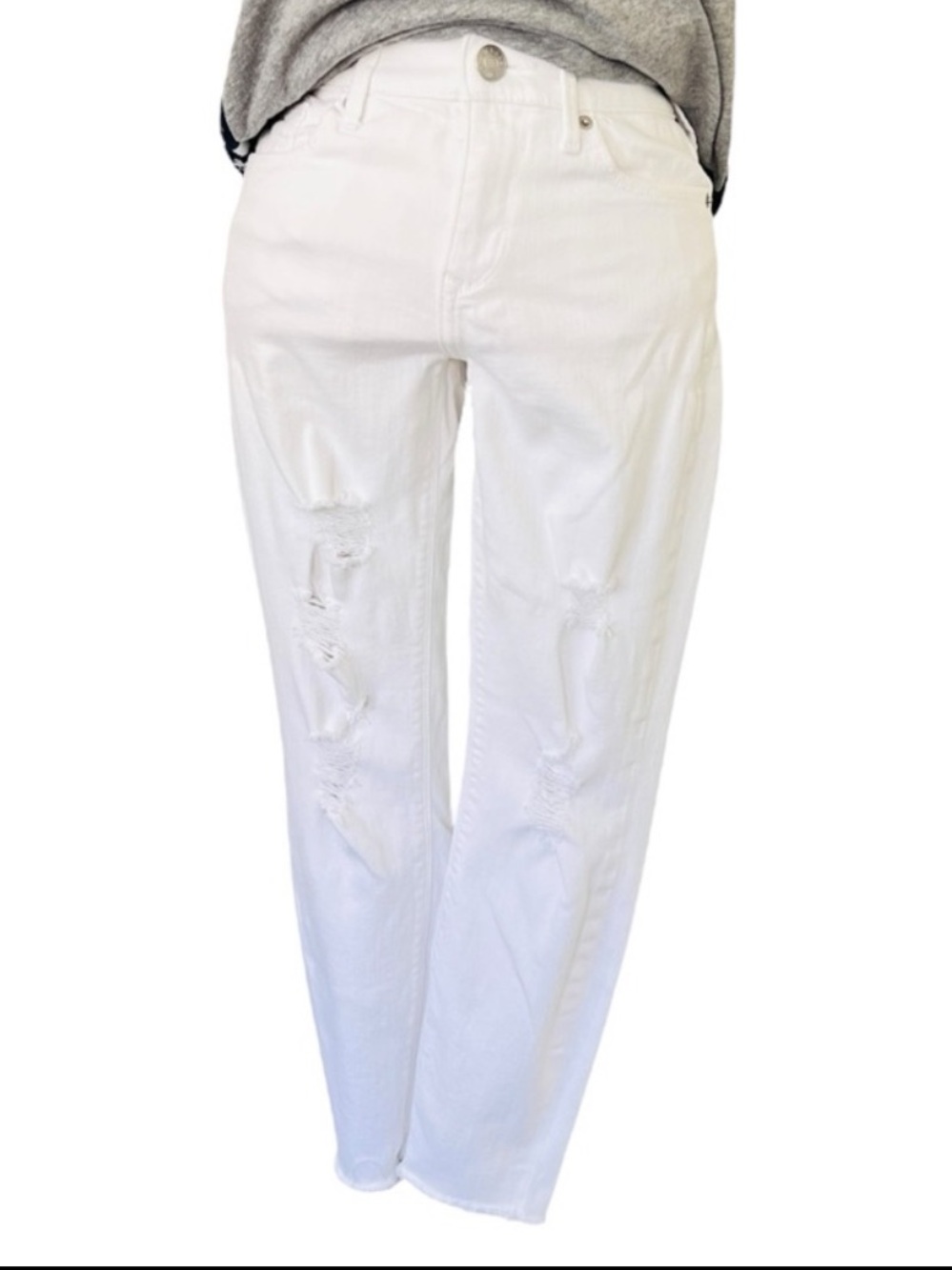 EXPRESS White Mid-Rise Distressed Cropped Denim Jeans Size 2R Cotton